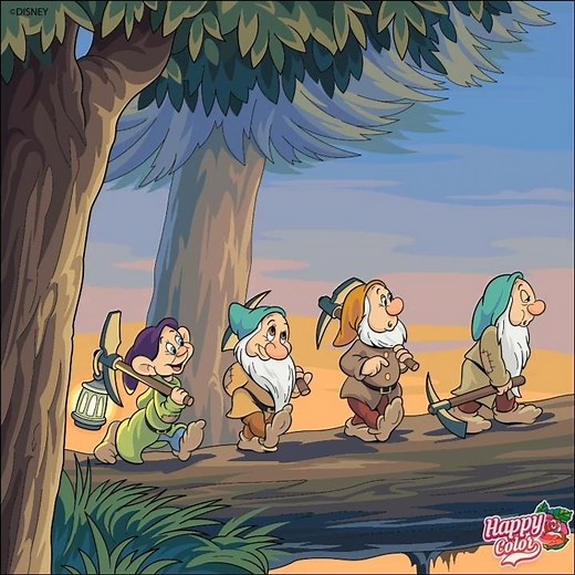 Happy Color - Snow White (1937 Films) The Song Heigh-Ho As They Go To Work Scene (Disney Pics)