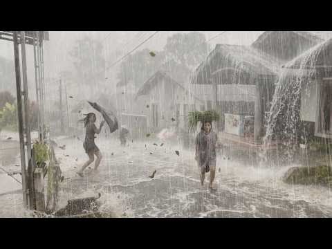 DANGEROUS..!! ⚡ Heavy Rain & Thunder in Indonesian Village 🌧️ Sleep Therapy, Remove Insomnia