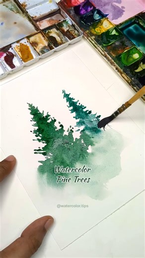 Watch these watercolour pine trees magically appear! 🌲✨ #watercolor #painting #pinetree #artshorts