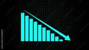 Abstract decreasing business graph chart animation background. Bad Economy Recession Graph Chart Chalkboard Style.
