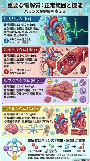 【完全図解】命を支える「4大電解質」の正体｜カリウム・ナトリウム・マグネシウム・カルシウムの役割と、心臓・血圧を守るバランスの法則