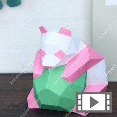 ポリゴン動物（パンダ/ピンク） - かんたんシリーズ - 動物 - ペーパークラフト - Canon Creative Park