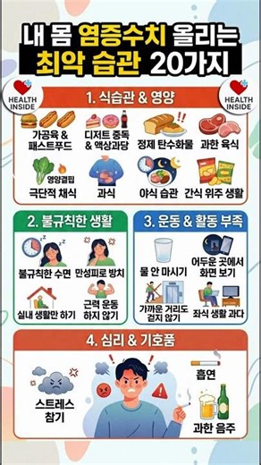 당장 멈춰야 할 '만성염증 유발' 습관 20가지! 🚫 #건강상식 #건강정보 #건강습관