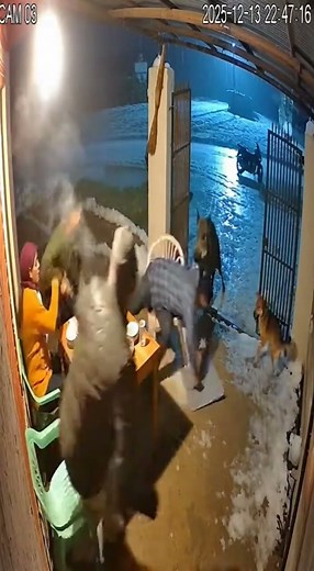 Dinner Table Overturned by Frightened Diners