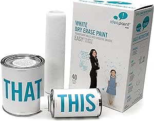 IDEAPAINT Home White Dry Erase Paint Kit, 40 SQ FT | Turn Any Surface Into a Premium Whiteboard Surface