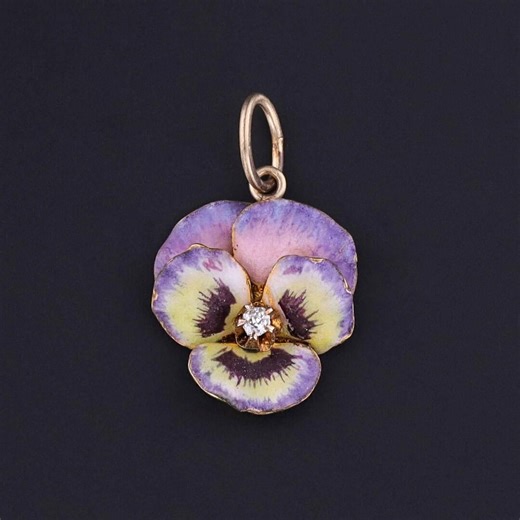 Antique Purple Enamel Pansy Charm of 14k Gold - Etsy