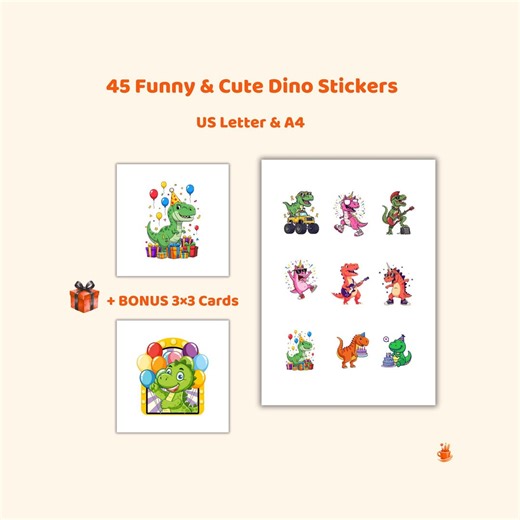 Dinosaur Stickers - 45 Funny Dino Designs (digital Download - Etsy Australia