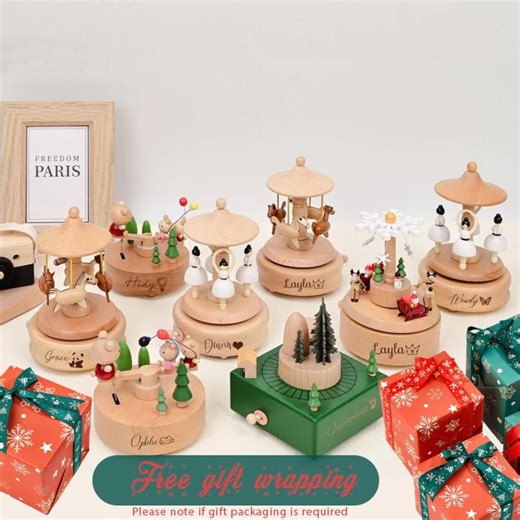 Musical Wooden Ballerina Keepsake,engraved Name Music Box,nursery Decor Wooden Carousel,train Music Box,horse Music Box,baby Shower Gift - Etsy