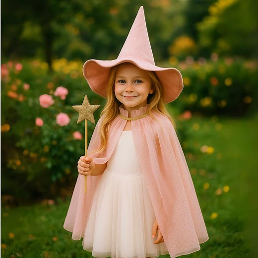 Kids Pink Witch Costume | Witch Cape  Pink Witch Hat  Wand Set | Kids Halloween Costume | Girls Witch Costume - Pink - Etsy