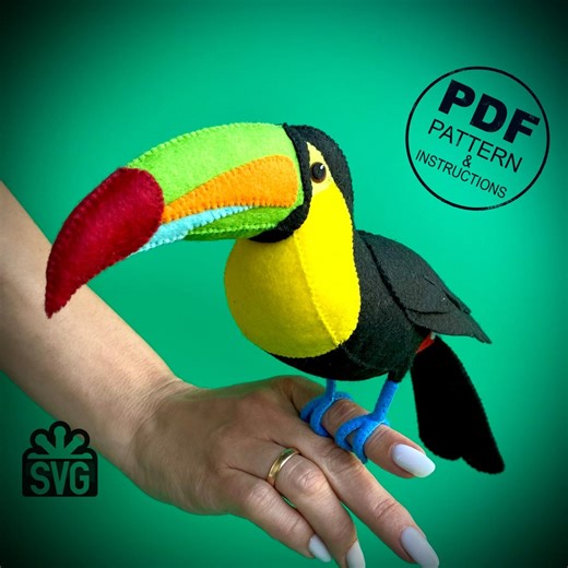 Felt Toucan Bird Sewing Pattern PDF and SVG. Felt Birds Pattern and Step by Step Tutorial. Felt Toys Pattern. Felt Animals. - Etsy