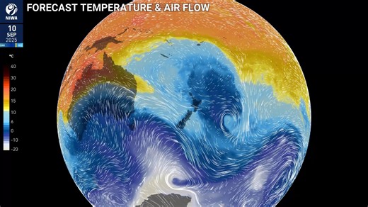 Over the next few weeks, spring will be living up to its reputation as changeable weather dominates. This varability is nicely captured in the below animation of predicted air flow & temperature. Note how the change in wind direction, SW to NW, relates to the change in air mass (colour). Expect plenty of temperature ups & downs through mid-September, with the South Island seeing the biggest - but not the only! - changes. Often times, big temperature changes (or what we call thermal gradient) are