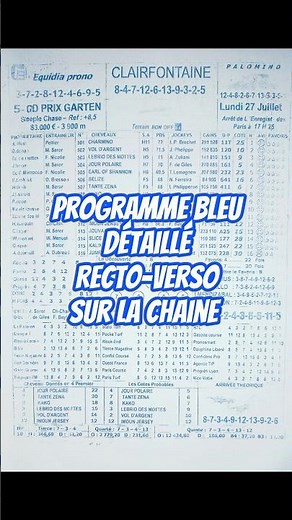 Programme quinte bleu Quinté Quarté Tiercé du jour 27 Juillet 2026 Clairefontaine #quinté #pmu