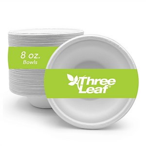 Three Leaf 8oz Bagasse Round Tableware Bowl, 50 Ct, Eco-Friendly Compostable Sugarcane Bowl for Bbq, Parties, and Catering