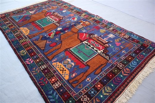 3x5 Vintage Pictorial Rug Afghan Handmade Wool Area Rug, High Pile Rug, Camel Design Navy Blue Rug, Oriental Rug, Kids Room Rug Wall Art Rug - Etsy UK