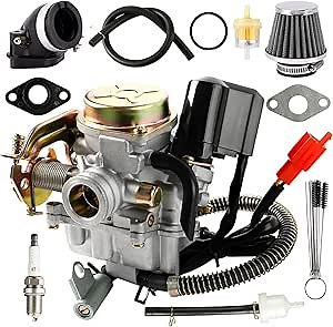GY6 50cc Carburetor Compatible with 49CC 4-Stroke Scooter ATV Go Karts Quads Moped Carburetor 50CC PD18J Engine 139QMB Carb with Intake Manifold