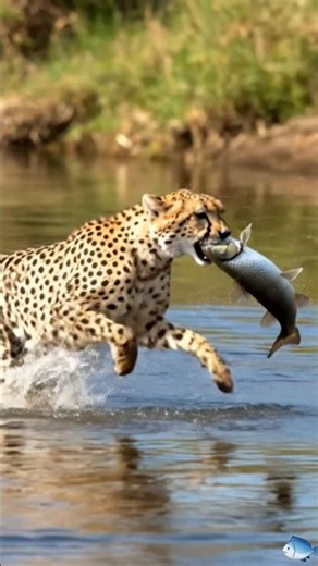 Leopard Hunting Fish? Nature Surprise! | Leopard Fishing Moment?📸🐆🐟 #hunting #wildlife #fish #shorts