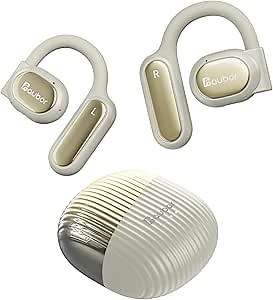 AUBOR Open Ear Headphones, True Wireless Bluetooth Earbuds with ENC Clear Call, Bluetooth 5.3, IPX6 Water-Resistant, Ergonomic Ear Hooks, 45H Playtime, Compatible with iPhone & Android, Beige