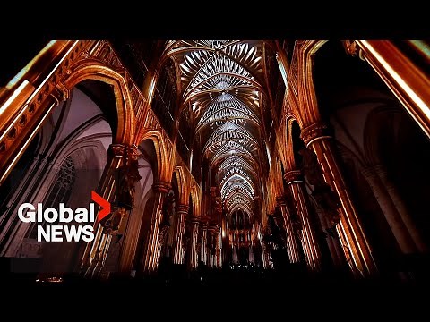 800-year-old Belgium cathedral illuminated with spectacular light show