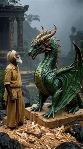 Grandpa created amazing wooden Dragon 🐲 sculpture #shorts #woodworking #woodart #woodcarving #artist