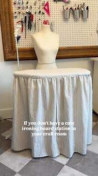 diy ironing board station with storage! #sewingroom #craftroomorganization #diy #sewingtips #sewing