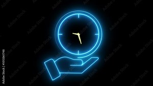 digital analog clock animated wall clock smart watch on black background, Glowing clock animation icon wall clock animated smart watch on black background