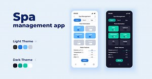 Spa management app cartoon smartphone interface vector templates set....