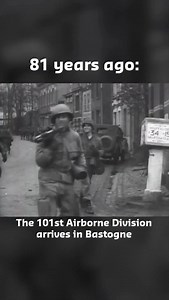 This is original footage of the 101st Airborne Division moving up to the frontline near Bastogne. The division arrived west of the city during the night of 18–19 December 1944. Shown in this film are men of the 506th Parachute Infantry Regiment advancing in the direction of Foy and Noville on the morning of the 19th. It should be noted that the 101st Airborne Division was not the first unit to arrive in Bastogne. In the days prior, the front held by the 28th Infantry Division had collapsed under