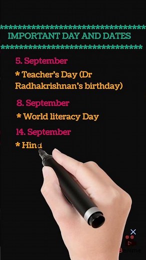Days & Dates in September (useful for exams and school)