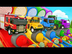 Trucks Jump Into a Color Pool! Choose the Right Wheel 🚒🚌 Popular songs - Baby Nursery Rhymes