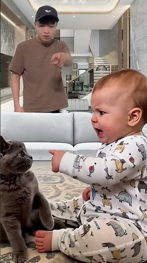 Baby Plays with a Cute Cat 😻👶