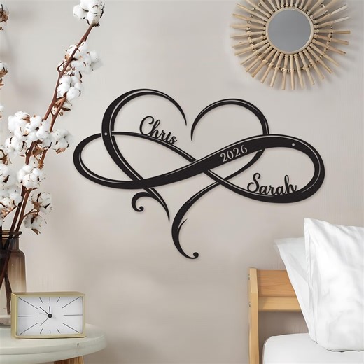 Custom Infinity Heart Metal Wall Sign With Names and Year, Personalized Wedding or Anniversary Home Decor Gift - Etsy
