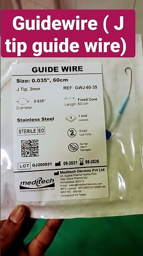 Guidewire ( J tipped) used for hemodialysis catheter insertion