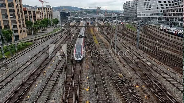 Train arriving at Zürich main railway station, the central train station, in Switzerland largest city
