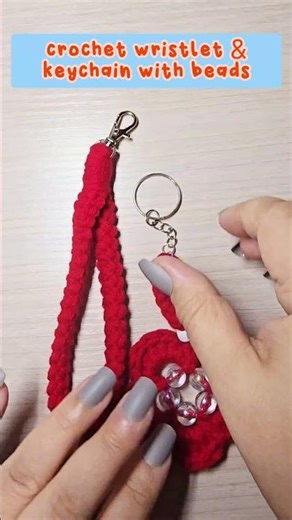 crochet wristlet with beaded keychain #crochet #diykeychain #beadedkeychains #crochetwristlet