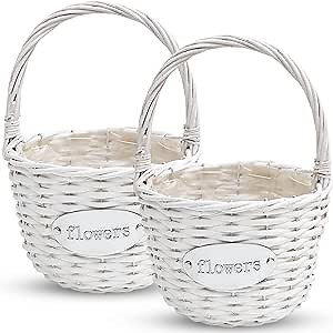 Flower Girl Basket (Set of 2) | Handcrafted Natural Wicker Flower Baskets for Flower Girl - Premium Wedding Basket with Water Resistant Liner - Perfect for Weddings, Parties & Home Décor