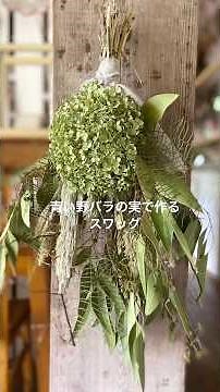 青い野バラの実と飾るシリーズ＊ユーカリロングリーフとアナベルでスワッグを作ります #ドライフラワー #ドライフラワーのある暮らし #flowers #インテリア #driedflowers #花七曜