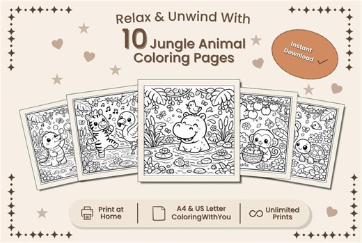 Jungle Edition Coloring Page : 10 Jungle Animal (PDF Download) - Etsy