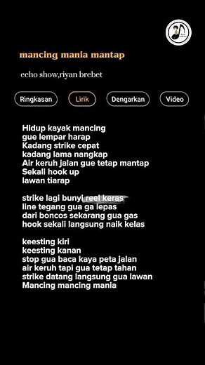 Mancing Mania Mantap 🎶 #lyrics #liriklagu #laguviral #songlyrics #fouryoupage #shortlyrics,