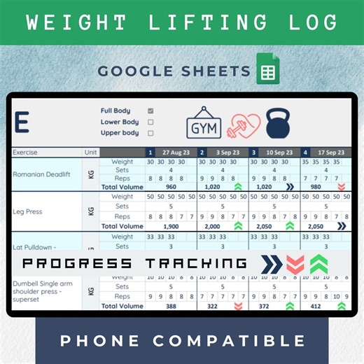 Weightlifting Tracker: Gym Progress Log (google Sheets) - Etsy