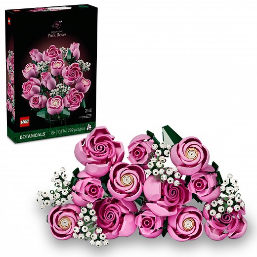 LEGO Botanicals Bouquet of Pink Roses Artificial Flowers - Building Blocks for Adults, Ages 18 - Gift for Mothers Day - Flowers for Home Office, Shelf or Room Decor - 10374