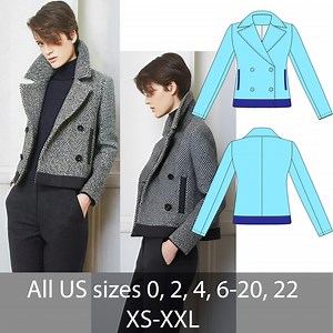 Cropped Blazer Coat Sewing Pattern PDF | Double Breasted Jacket | Digital Download A0 A4 Letter | Sizes US 0–22 - Etsy