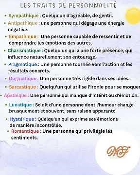 Les traits de Personnalité. #vocabulaire