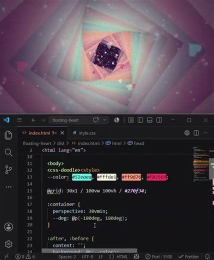How to create this Floating heart by using HTML and CSS in VS code.