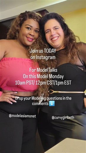 Drop your questions about Modeling as we share some Model Moments with you during this new "Curvygirlbeth Presents " weekly Series ⬇️ Join us TODAY on Instagram for a LIVE as we talk about all things related to Model Life in this intro to my new Series "Model Talks". This month I will be in conversation with @modelasiamonet weekly on Monday's at 10am Pacific / 12pm Central / 1pm Eastern. See you soon!💃🏻💃🏾 #modelmonday #modeltalks #modelmoments #modellifestyle #plussizemodeling #plussizemodel