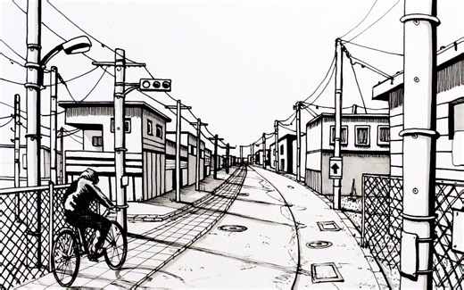 【painting】一点透视画一条小街道