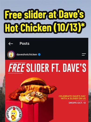 @Dave’s Hot Chicken Promo: Free slider via app (10/13)* #free #food #Foodie #chicken #promo