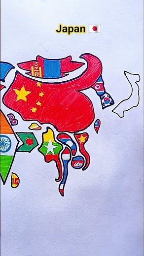Draw Flag Map of Japan 🇯🇵 #japan #flag #drawing