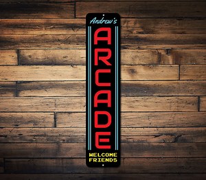 Arcade Sign Vertical, Gamer Gift, Custom Arcade Decor, Game Room Sign, Family Game Room Decor, Arcade Rooms Metal Sign-quality Aluminum - Etsy