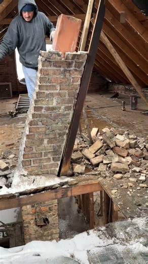 Chimney Demolition of Old Chicago Home 🧱💥 #shorts