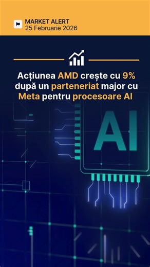 📈 AMD Crește cu 9% în urma Parteneriatului Strategic pentru AI cu Meta VEȘTI MARI pentru investitorii în sectorul chip-urilor! AMD tocmai a încheiat un contract masiv pe mai mulți ani cu Meta pentru a susține infrastructura lor de AI. ✅ AMD va furniza Meta GPU-uri Instinct personalizate, scalând până la 6 gigawați de putere de calcul AI ✅ Primele livrări vor începe în a doua jumătate a anului 2026 ✅ Tehnologia: GPU-uri personalizate pe arhitectura MI450 procesoare EPYC de generația a 6-a ✅ Meta